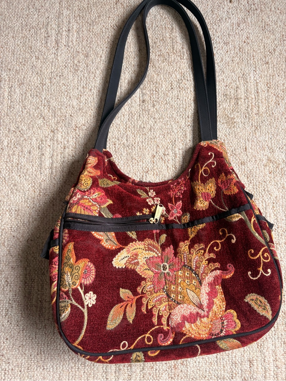 Women's Floral Embroidered Burgundy Shoulder Bag